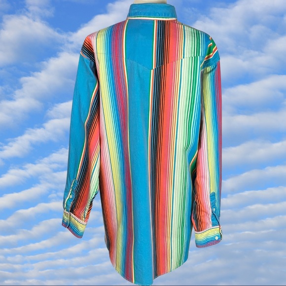 ❌SOLD❌90s Wrangler Rainbow Stripe Southwest Button Down - Picture 2 of 9